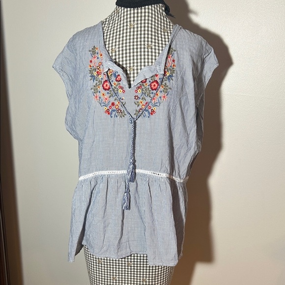 Sonoma Tops - Sonoma Blue and White Embroidered Blouse
